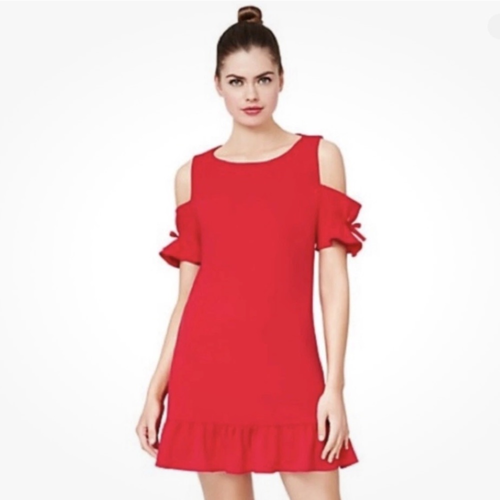 Betsey Johnson Dress Womens Size 8 Red Ruffle Cold Shoulder Shift New With Tags